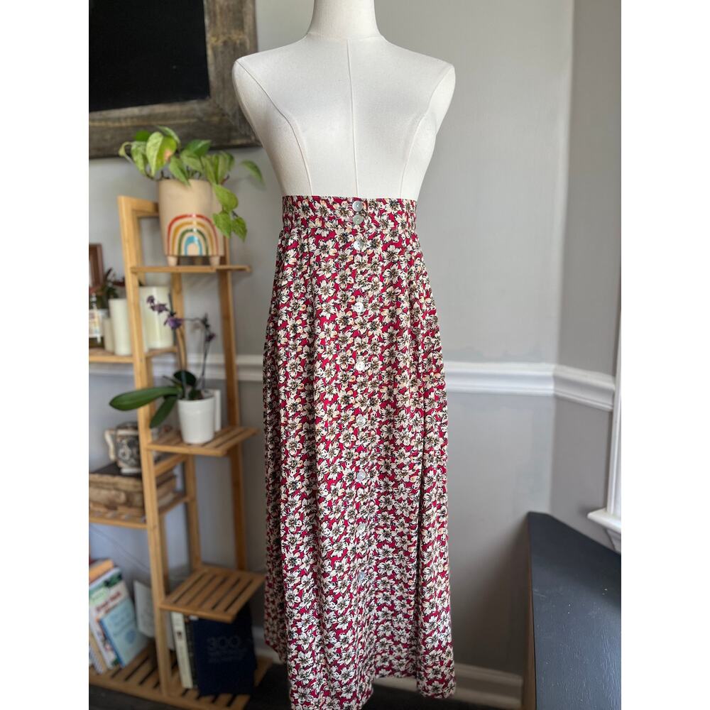 Vintage 90s Midi Skirt Floral Button Front Cottagecore Picnic Size 2XL